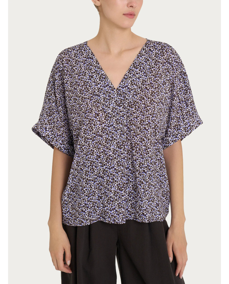 Ragno Blusa con geometric pattern e manica kimono in Ecoseta - Fant. Thistle