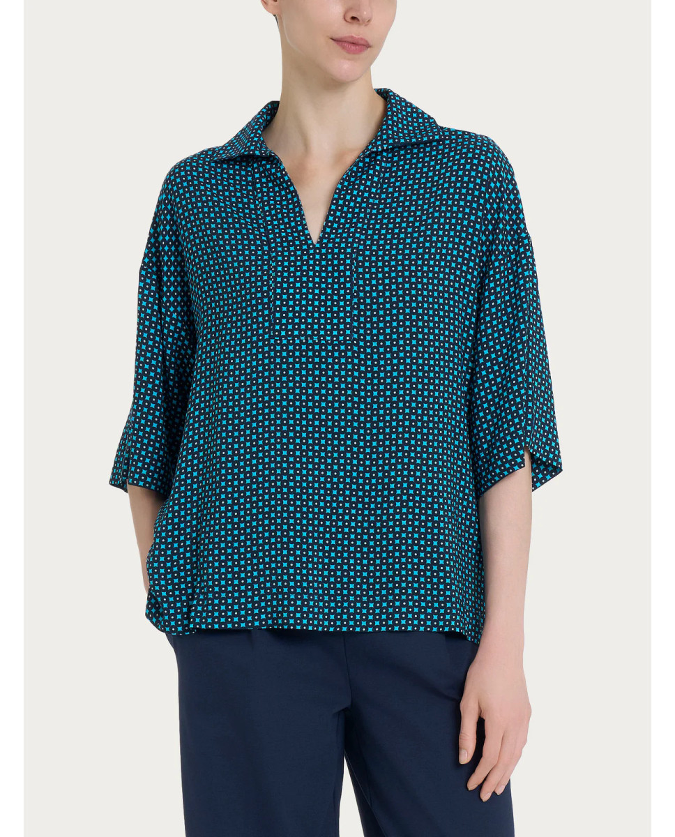 Ragno Blusa con colletto e micro pattern in Ecoseta - Fant. Aquarium DQ22SF