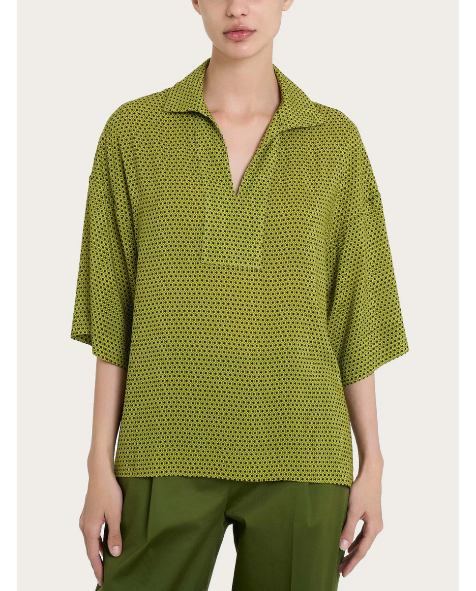 Ragno Blusa con colletto e hexagon pattern in Ecoseta - Fant. Sphagnum DQ23SF