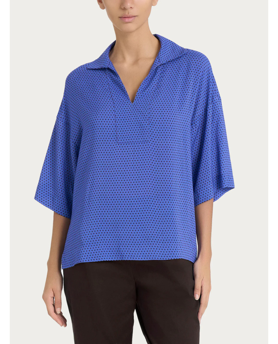 Ragno Blusa con colletto e hexagon pattern in Ecoseta - Fant. Dazzing Blue DQ23SF