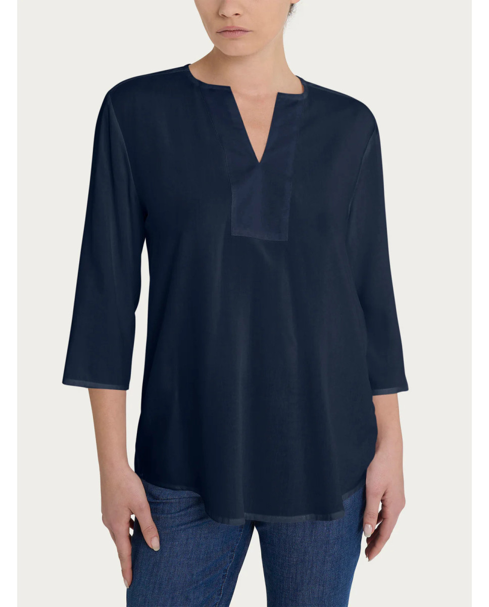 Ragno Blusa con scollo a V e manica 3/4 in Ecoseta - Bleu DP33SW