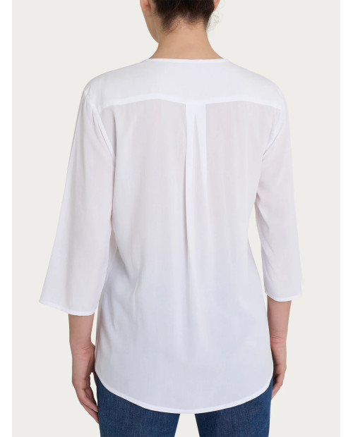 Ragno Blusa con scollo a V e manica 3/4 in Ecoseta - Bianco DP33SW