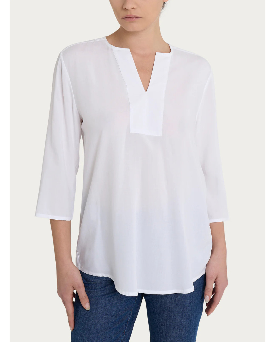 Ragno Blusa con scollo a V e manica 3/4 in Ecoseta - Bianco DP33SW