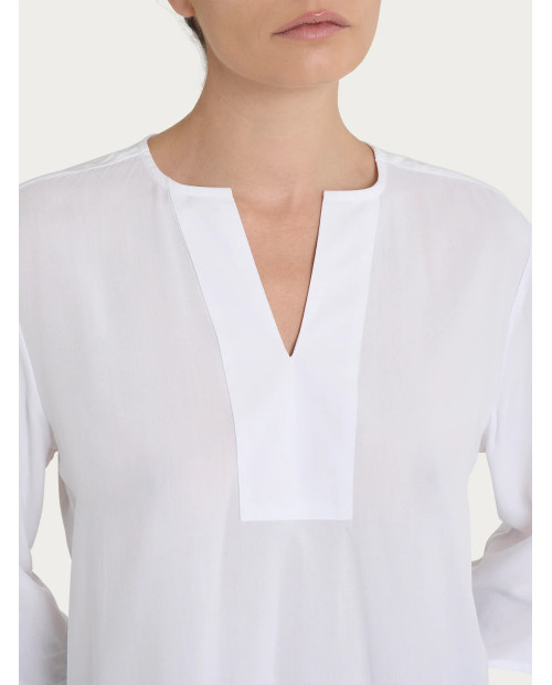 Ragno Blusa con scollo a V e manica 3/4 in Ecoseta - Bianco DP33SW