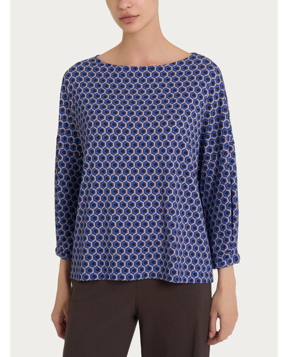 Ragno Maglietta a manica ampia con hexagon pattern in jersey di viscosa Crêpe - Fant. Ultimate Gray DP85TO