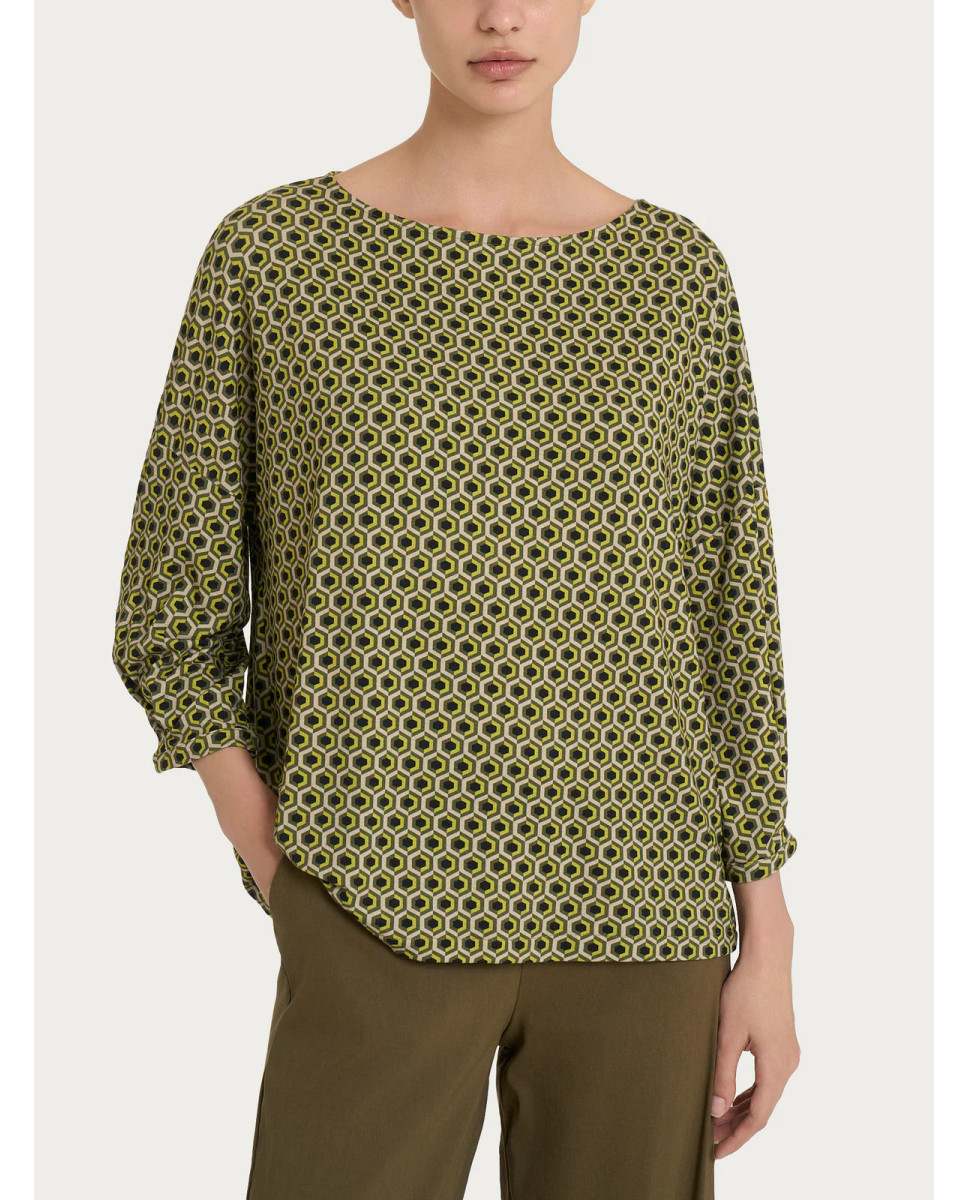 Ragno Maglietta a manica ampia con hexagon pattern in jersey di viscosa Crêpe - Fant. Sphagnum DP85T0