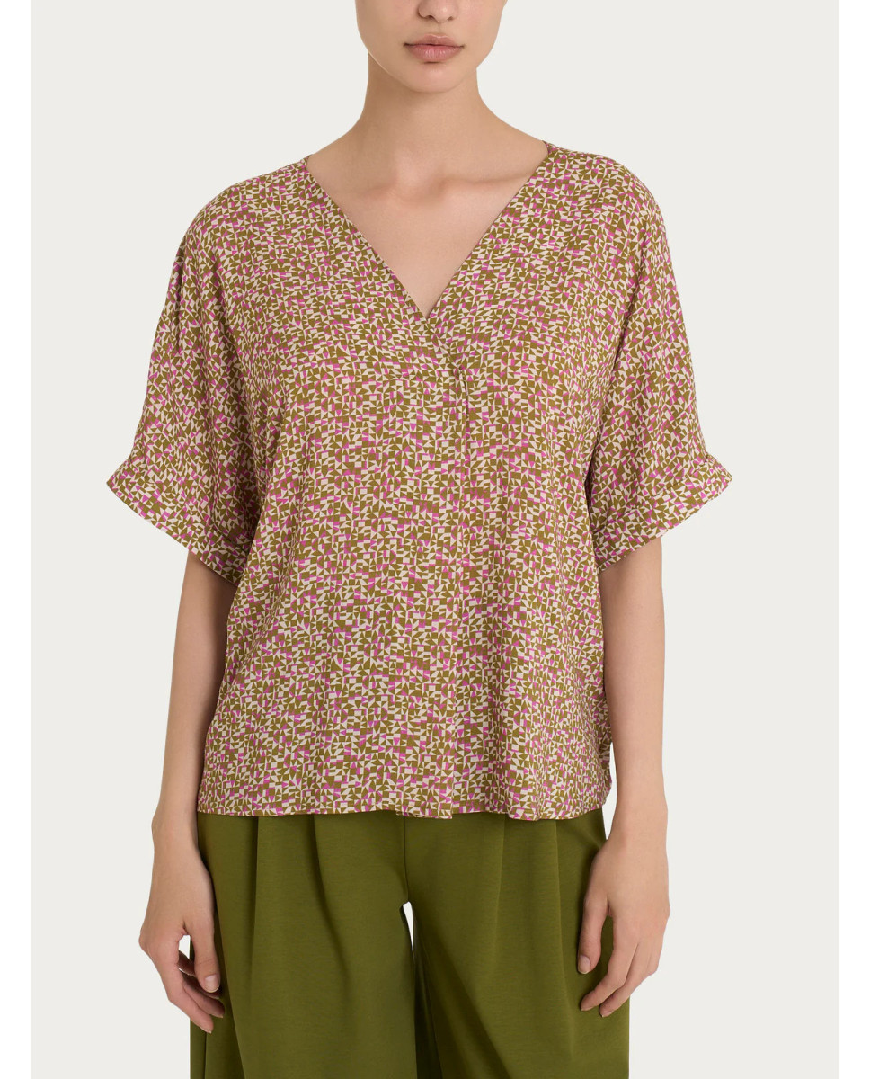Ragno Blusa con geometric pattern e manica kimono in Ecoseta - Fant. Cattle DP33SWya Orchid