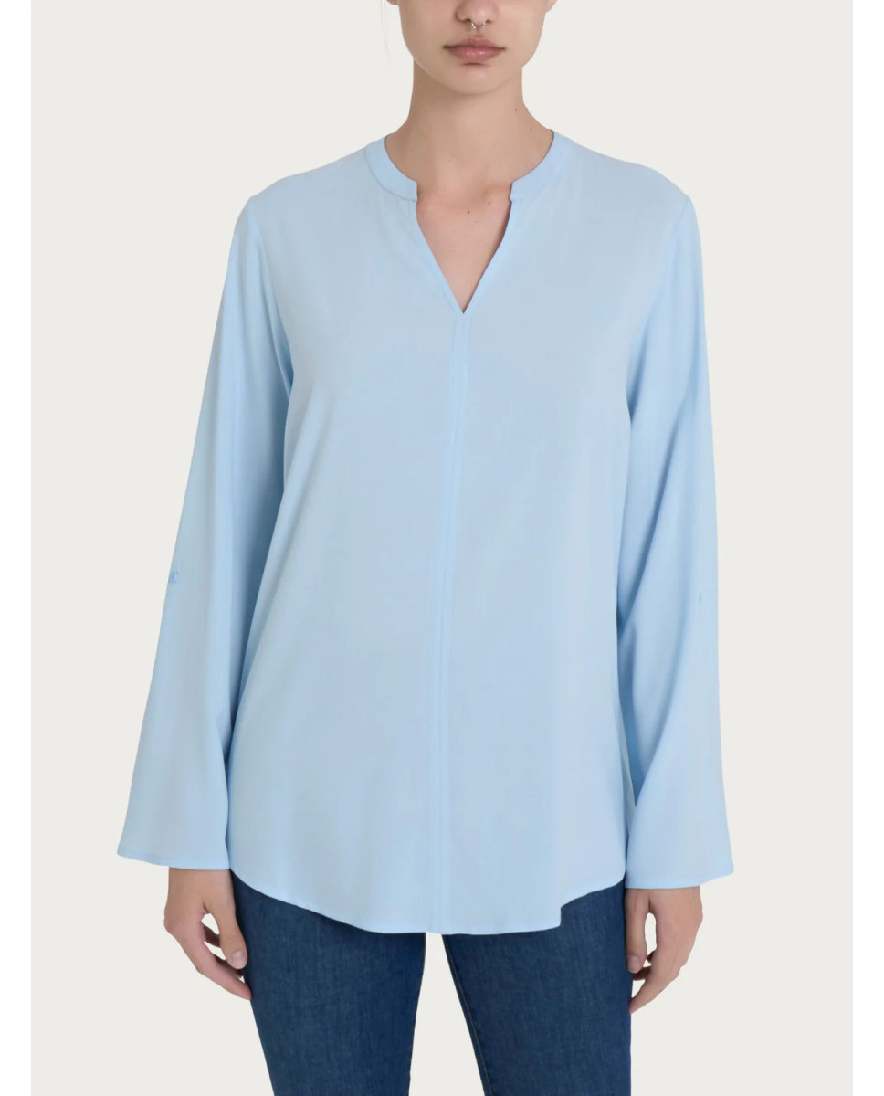 Ragno Blusa con collo alla coreana e manica risvoltabile in Ecoseta - Skyway DP34SJ
