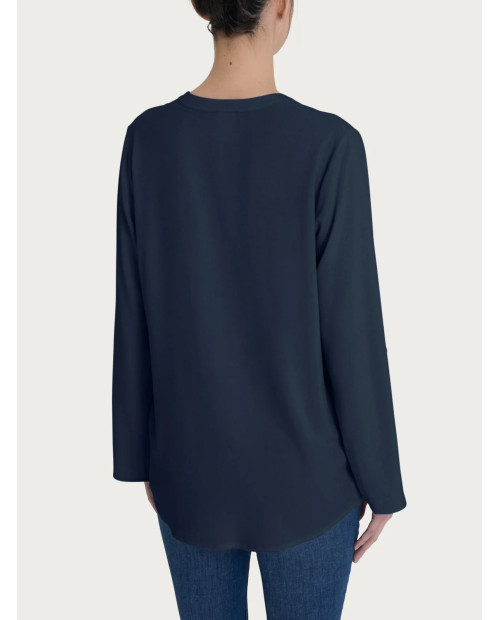 Blusa Ragno con collo alla coreana e manica risvoltabile in Ecoseta DP34SJ