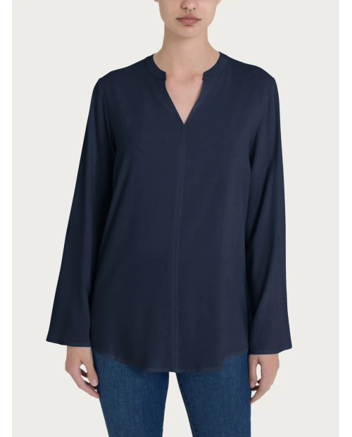 Blusa Ragno con collo alla coreana e manica risvoltabile in Ecoseta DP34SJ