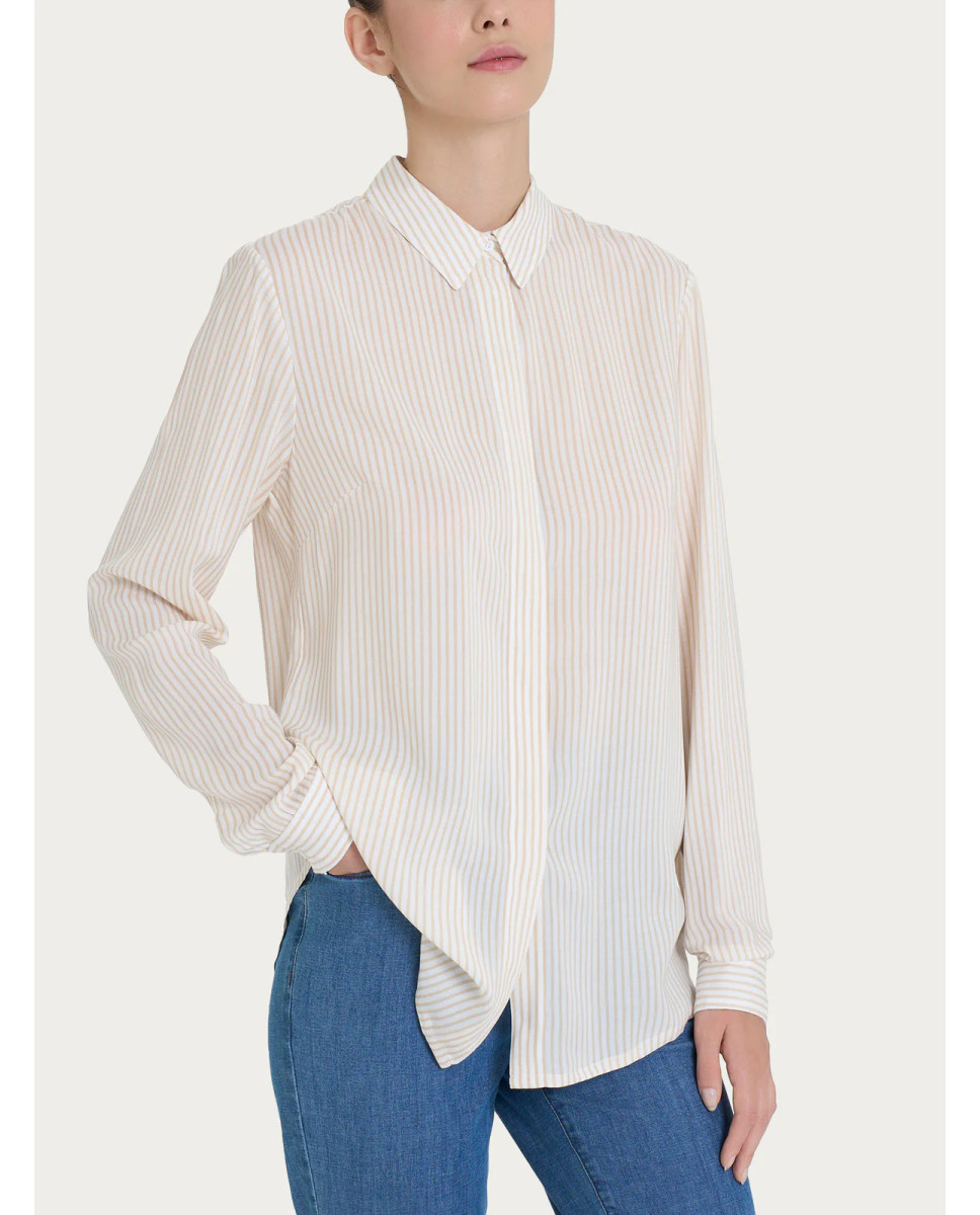 Ragno Camicia con stripes e manica lunga in Ecoseta - Fant. Irish Cream DP92SC